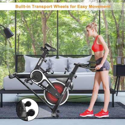 Goplus Indoor Cycling Bike, Silent Belt Drive Exercise Bike with Steel Flywheel, Phone Holder
