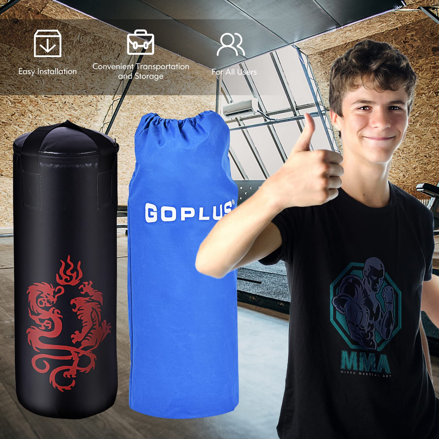 Goplus Punching Bag Set with Gloves, 40LBS Filled Kick Boxing Bag, Rucksack, Jump Rope