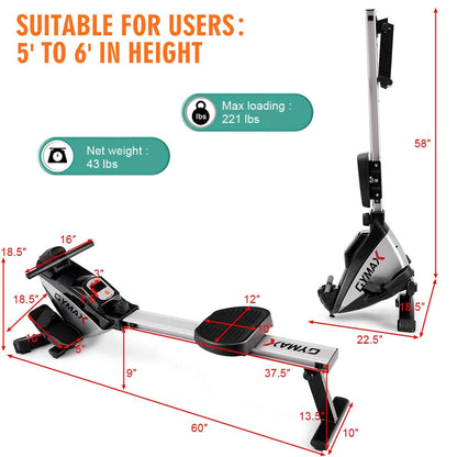 Folding Rowing Machine,Magnetic Rower with Adjustable Resistance and LCD Display