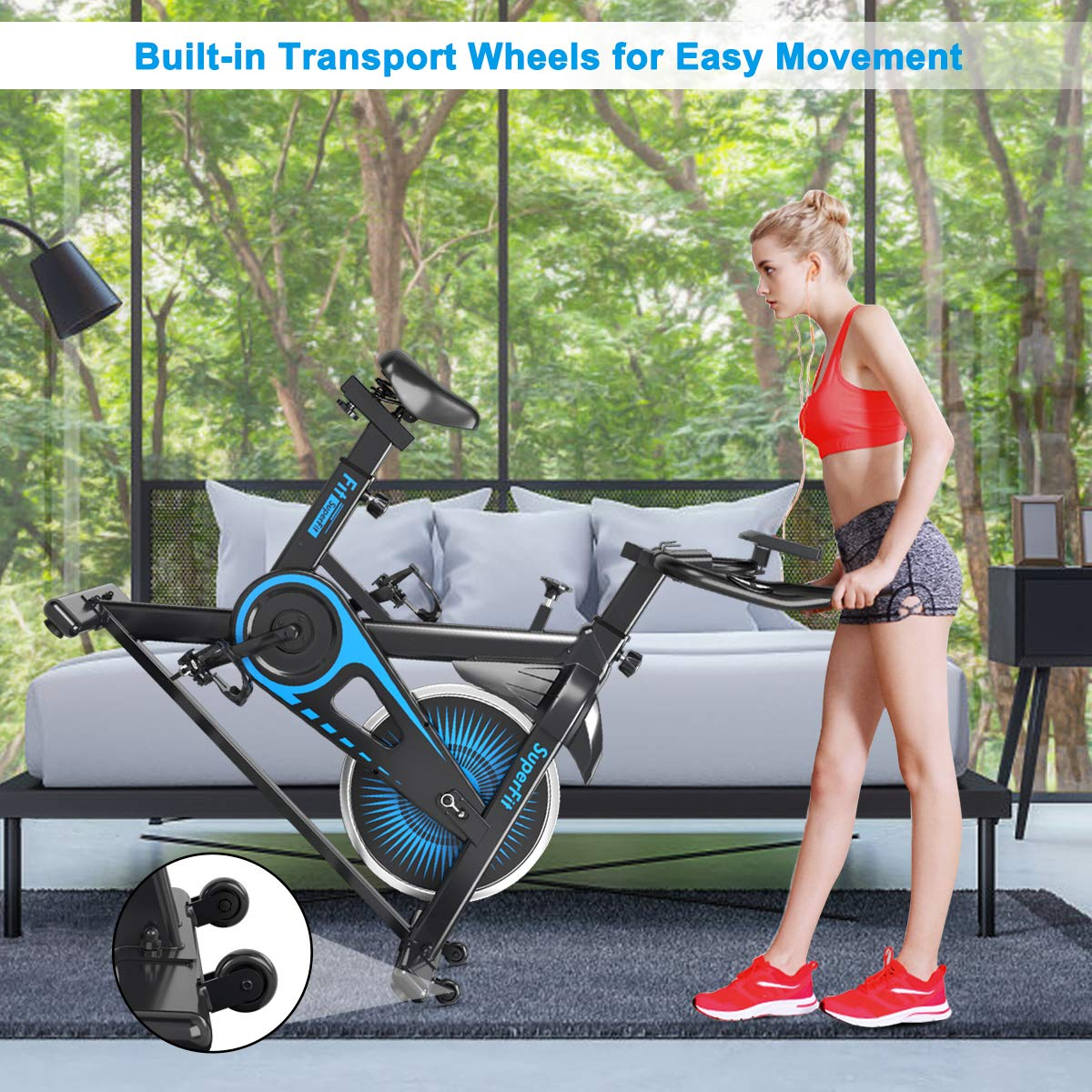 Goplus Indoor Cycling Bike, Silent Belt Drive Exercise Bike with Steel Flywheel, Phone Holder