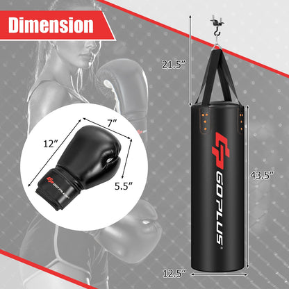 Goplus Punching Bag, Unfilled Heavy Boxing Bag Set with 12OZ Gloves, Wraps, Ceiling Hook, Hanging Kick Boxing Bag for Adults Youth