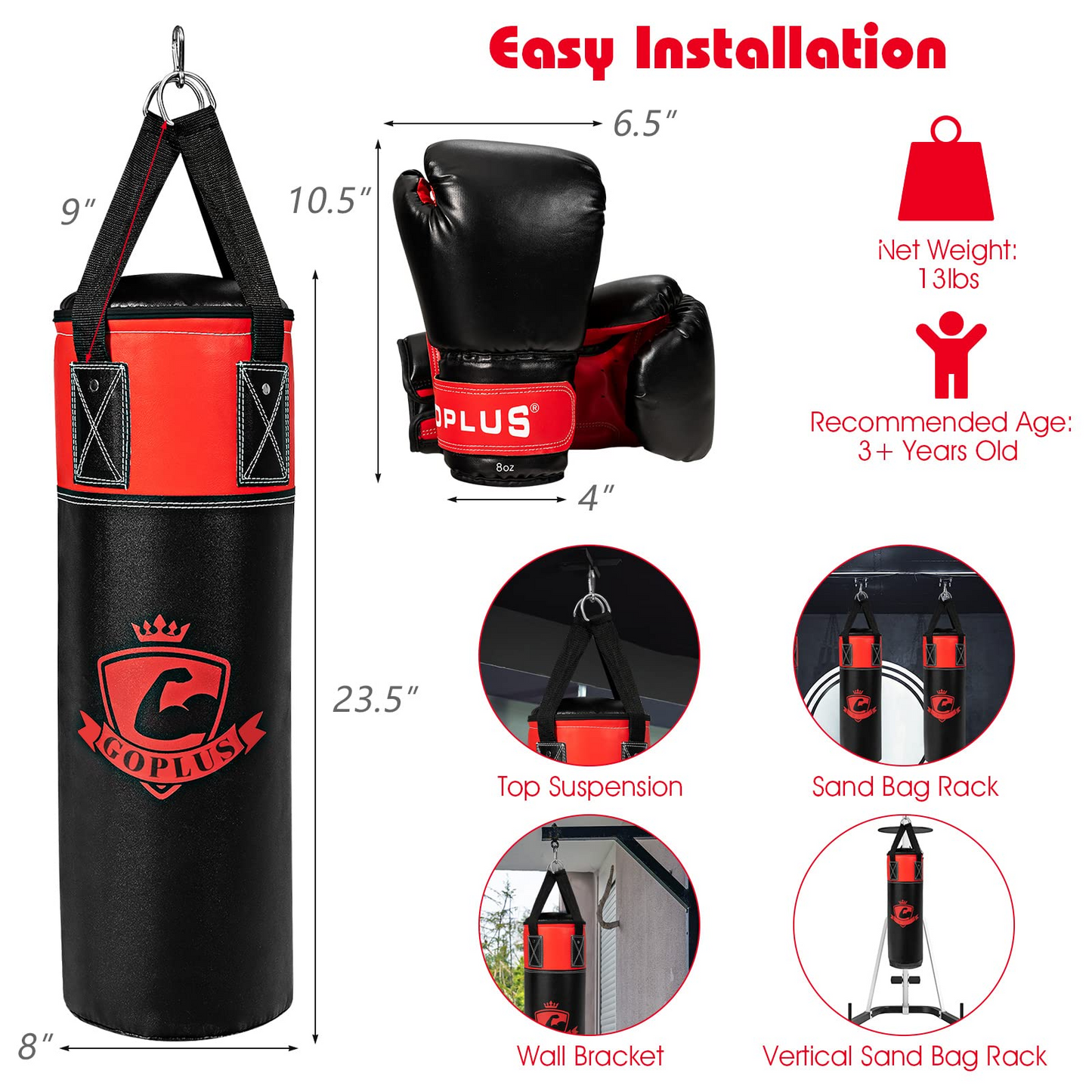 Goplus Punching Bag Set for Kids , Filled Boxing Heavy Bag with Punching Gloves & Hand Wraps