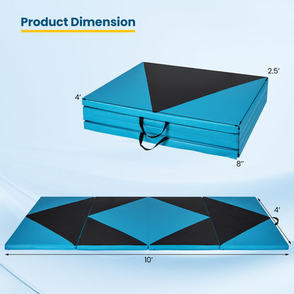 Goplus Folding Gymnastics Mat, 10¡¯ x 4¡¯ x 2¡¯¡¯ Thick Tumbling Mats with PU Leather, Hook & Loop Fasteners