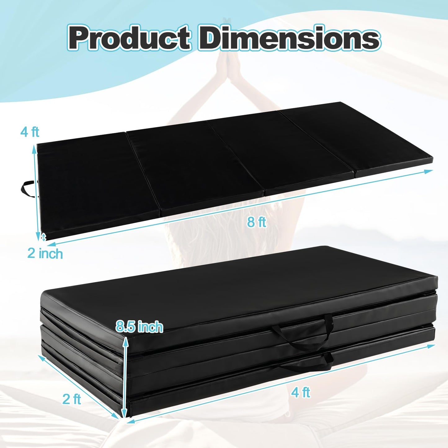 Goplus 8' x 4' x 2 Gymnastics Mat, Folding Tumbling Mat with Carry Handles, Hook & Loop Fasteners