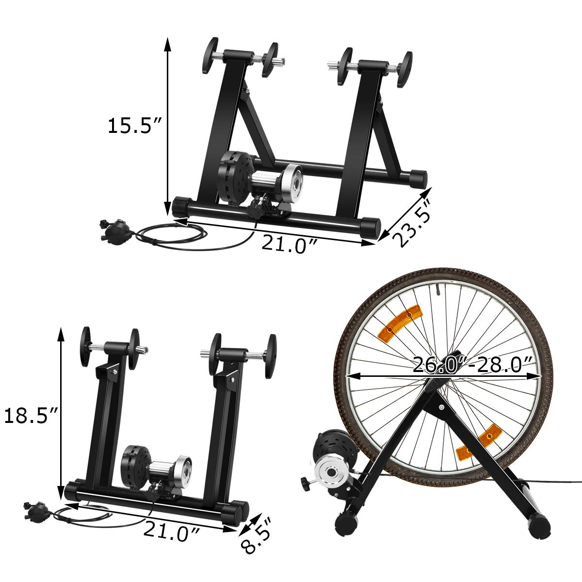 Goplus Bike Trainer Stand, Indoor Magnetic Exercise Bicycle Trainers with 8 Levels Resistance