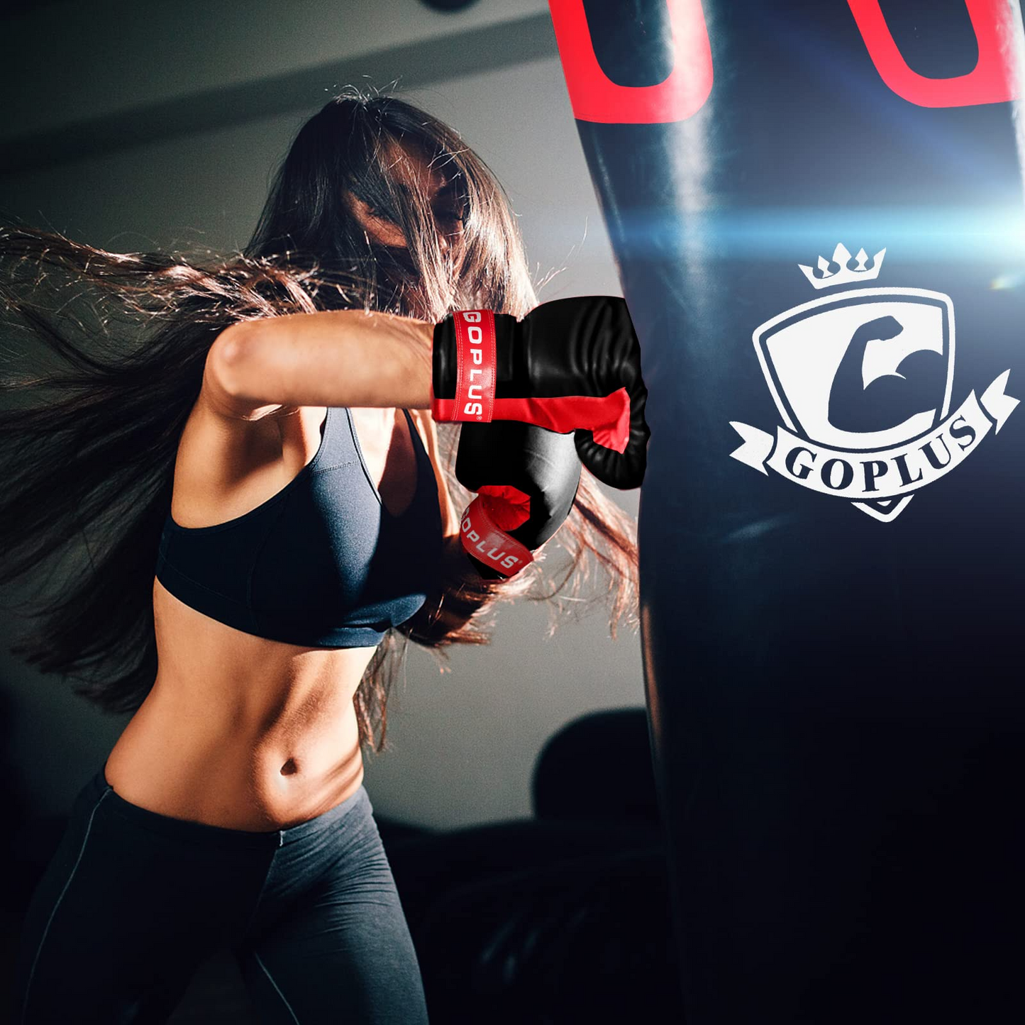 Goplus Punching Bag for Adults, 56 lbs Heavy Hanging Boxing Bag Set with 12 OZ Punching Gloves & Hand Wraps