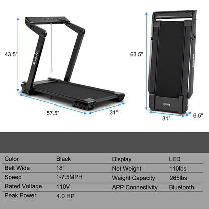 4.0HP Heavy Duty Folding Treadmill, Electric Foldable Superfit Treadmill with LED Touch Screen