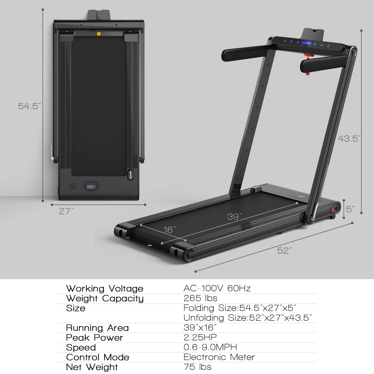 Goplus 2-in-1 Folding Treadmill, 2.25HP Electric Under Desk Treadmill W/LED Display