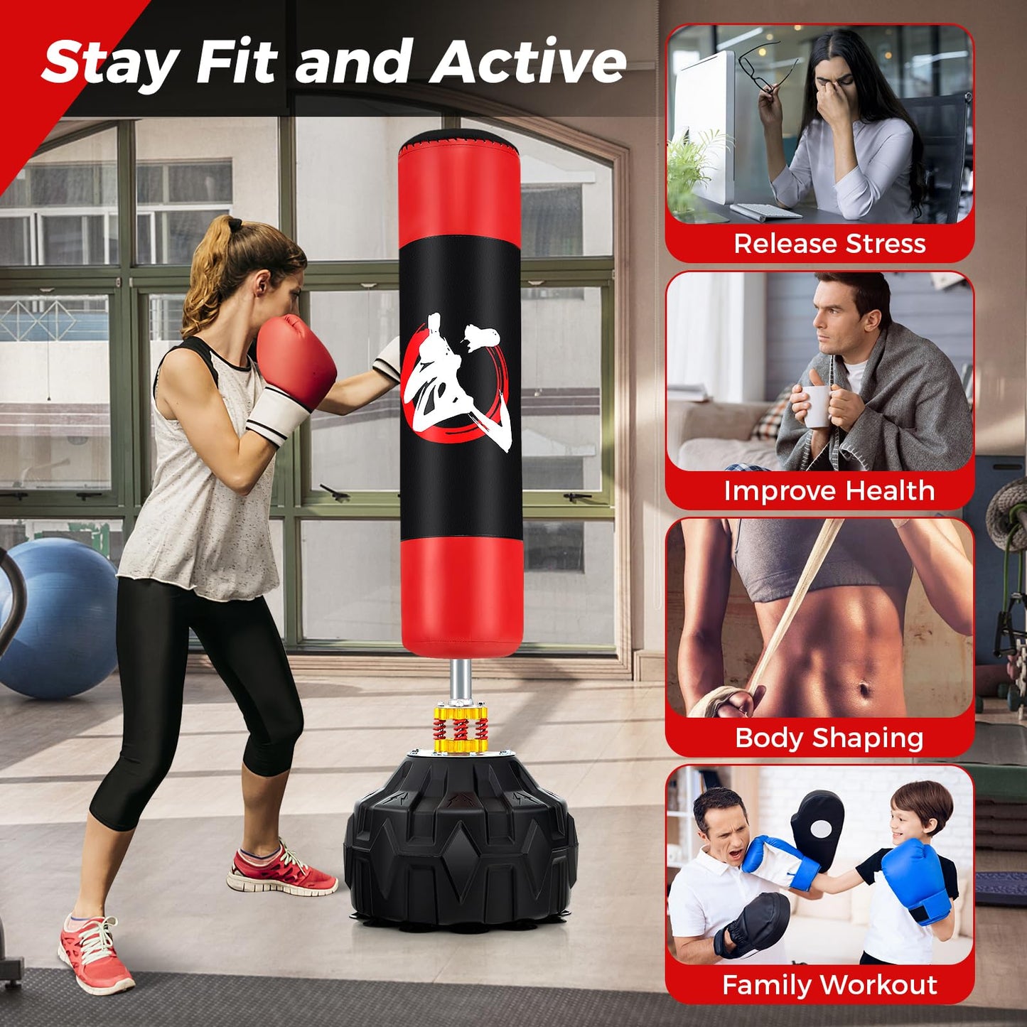 Goplus Freestanding Punching Bag, 70 Heavy Boxing Bag w/Fillable Base