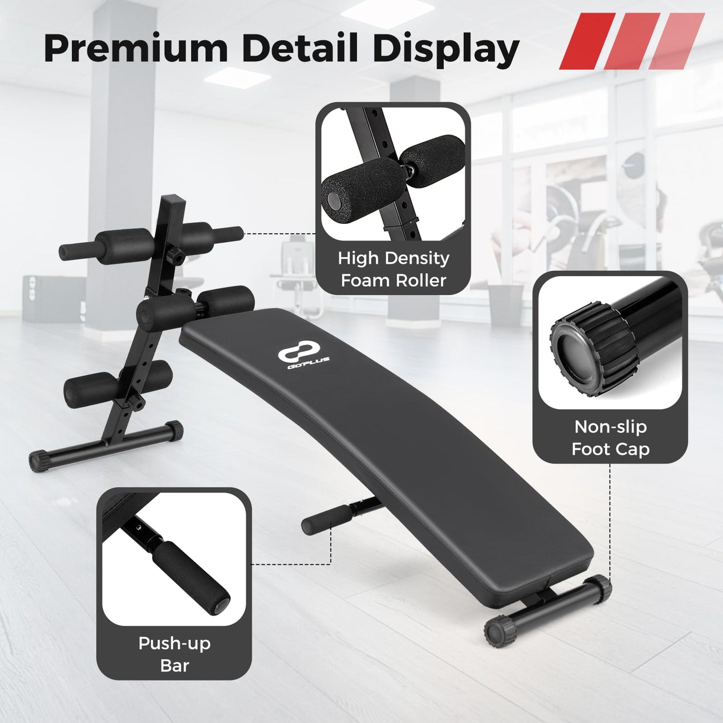 Goplus Adjustable Decline Sit Up Bench for Exercise, Foldable Curved Slant Bench with High Density Foam Cushioned Seat