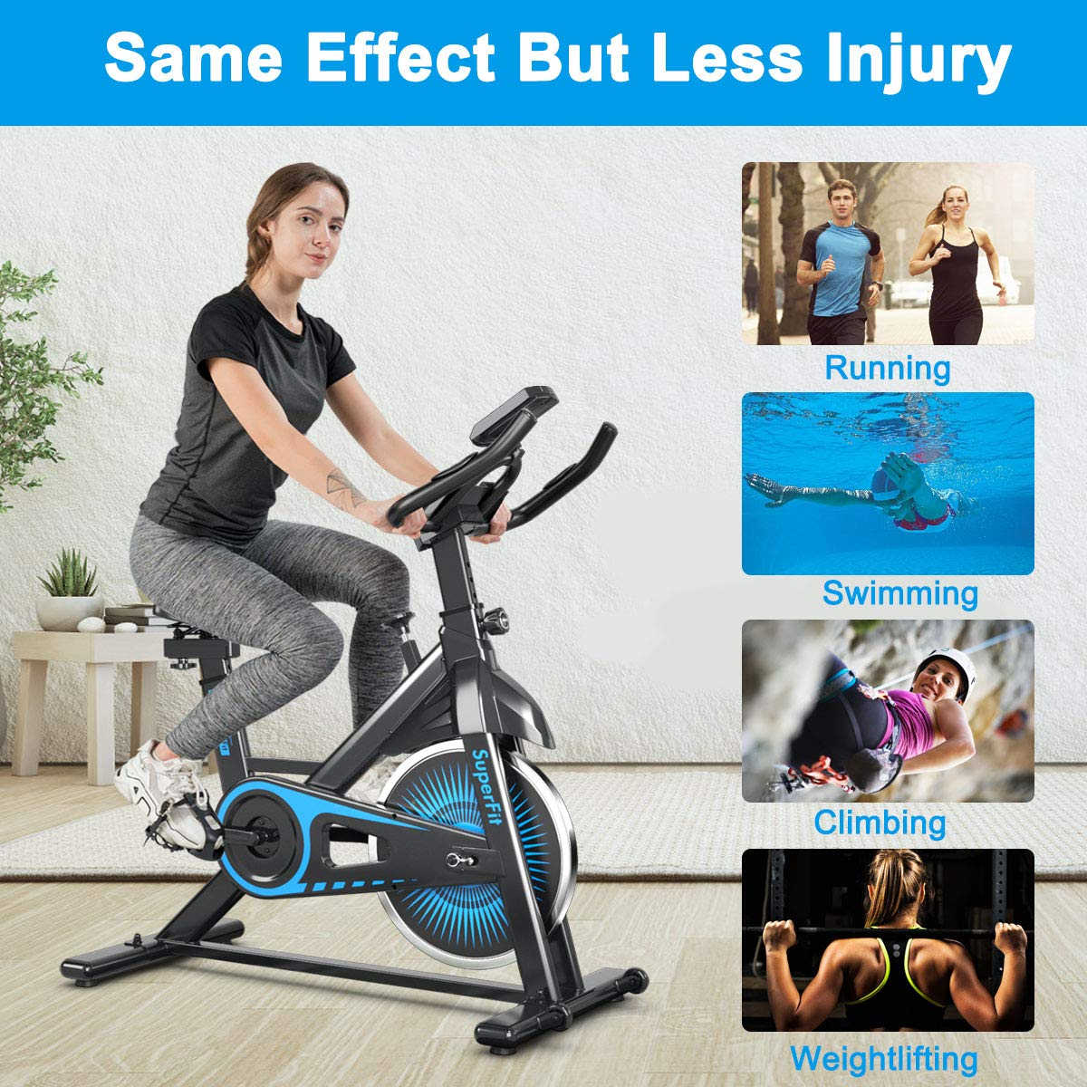 Goplus Indoor Cycling Bike, Silent Belt Drive Exercise Bike with Steel Flywheel, Phone Holder