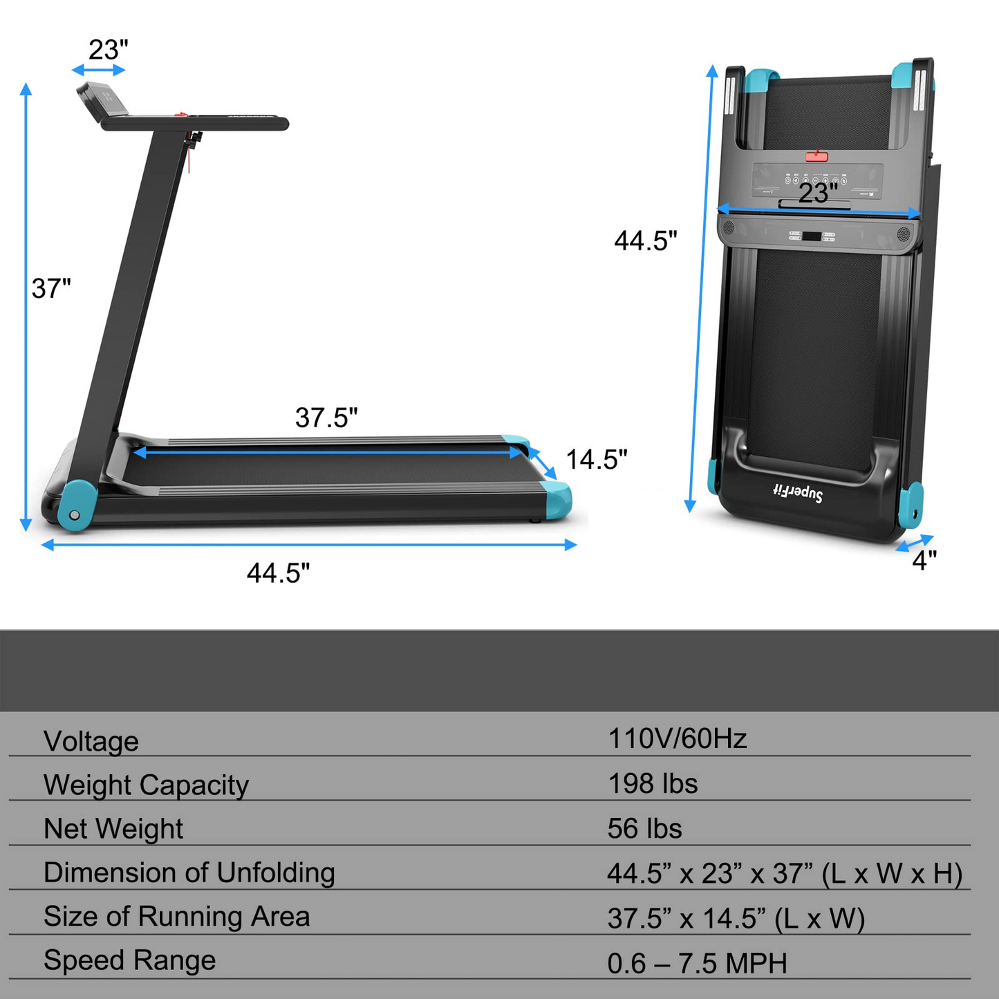 Goplus Folding Treadmill, Compact Superfit Treadmill with APP Control, Blue Tooth Speaker
