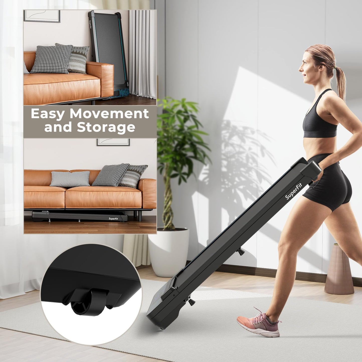 Goplus Walking Pad, 300 LBS Capacity Under Desk Treadmill with Remote & APP Control and LED Display, Portable Treadmills for Home Small, Office