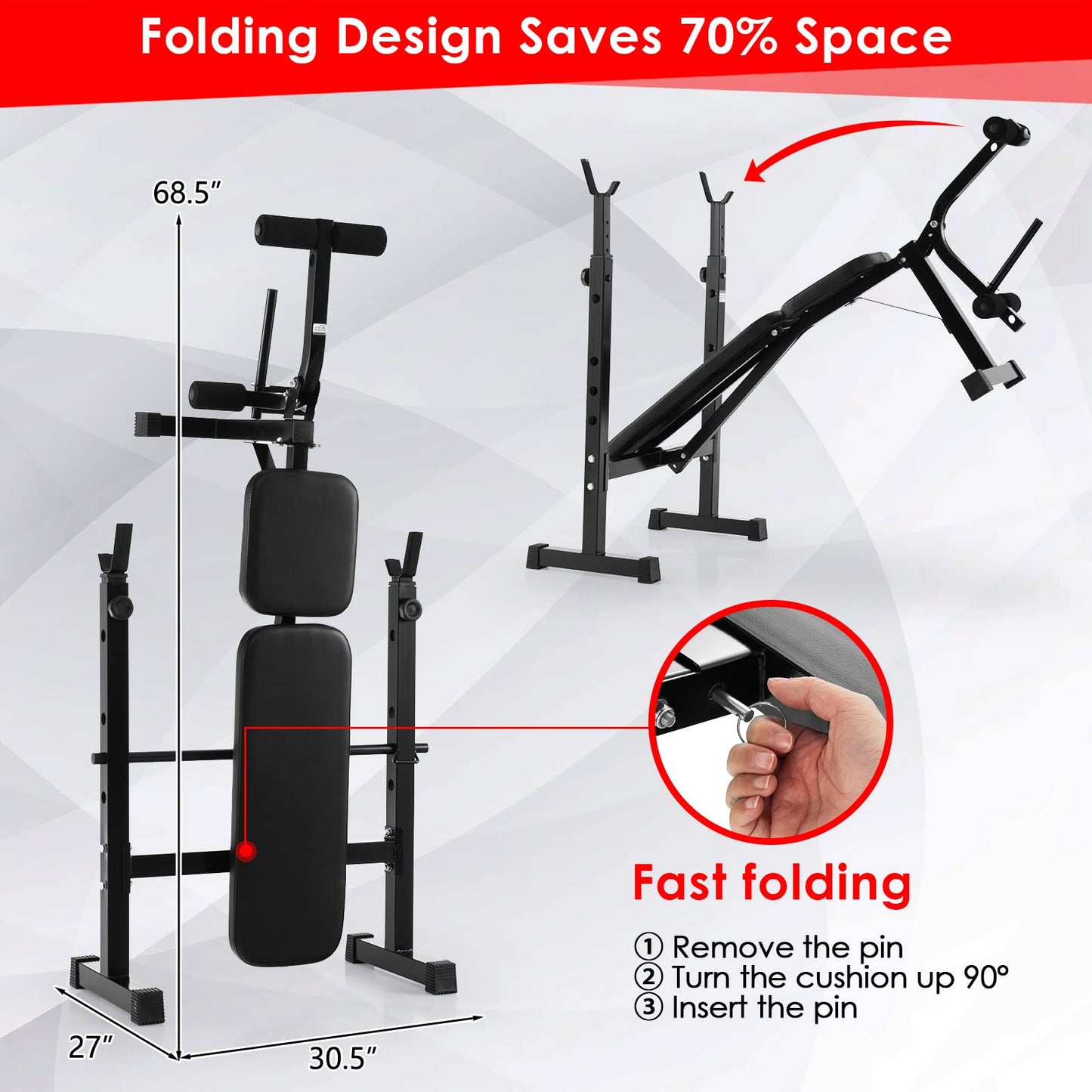 Goplus Adjustable Olympic Weight Bench Barbell Rack Set, Foldable Workout Bench Press Set with Leg Developer