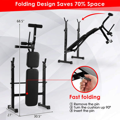 Goplus Adjustable Olympic Weight Bench Barbell Rack Set, Foldable Workout Bench Press Set with Leg Developer