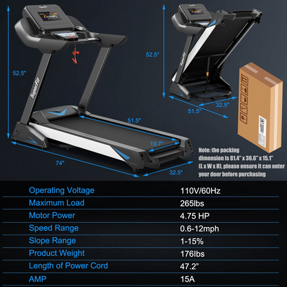 Goplus 4.75HP Folding Treadmill with 15% Auto Incline and APP, Commercial Heavy Duty Superfit Treadmill with 20 Preset Programs