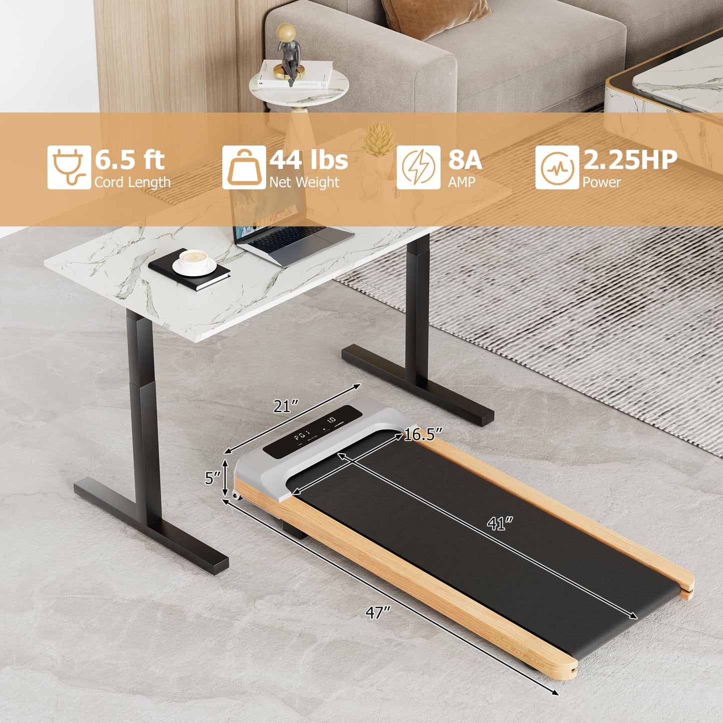 Goplus Walking Pad, Wooden Under Desk Treadmill for Home and Office