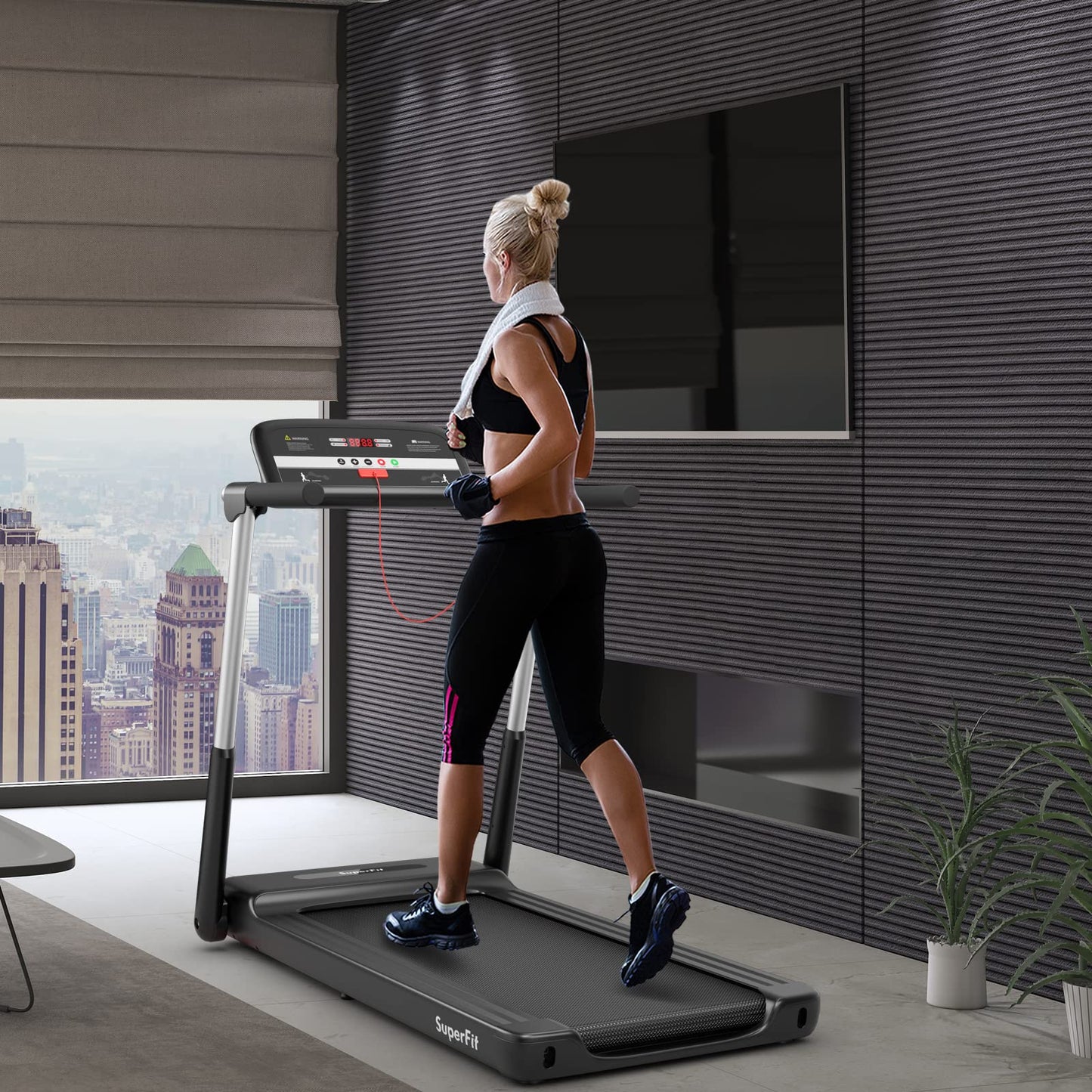 Goplus 2.25HP Folding Treadmill, Compact Superfit Treadmill with LED Display and APP Control