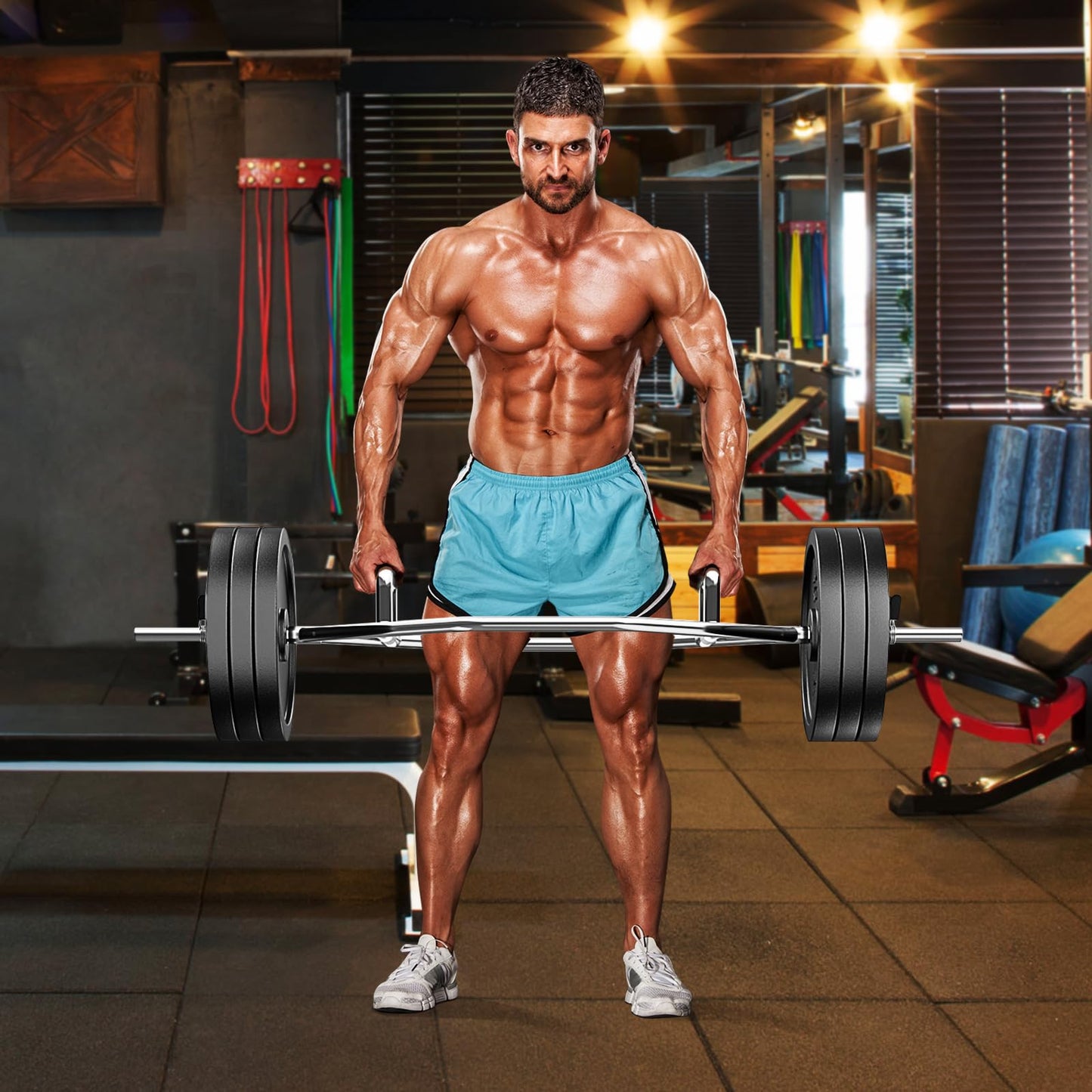 Goplus 56¡¯¡¯ Olympic Hex Trap Bar, Fit 1¡¯¡¯ Weight Plates