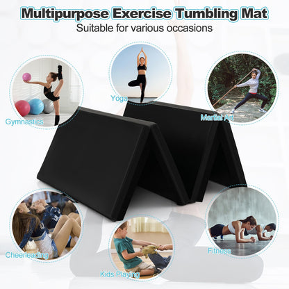 Goplus 8' x 4' x 2 Gymnastics Mat, Folding Tumbling Mat with Carry Handles, Hook & Loop Fasteners