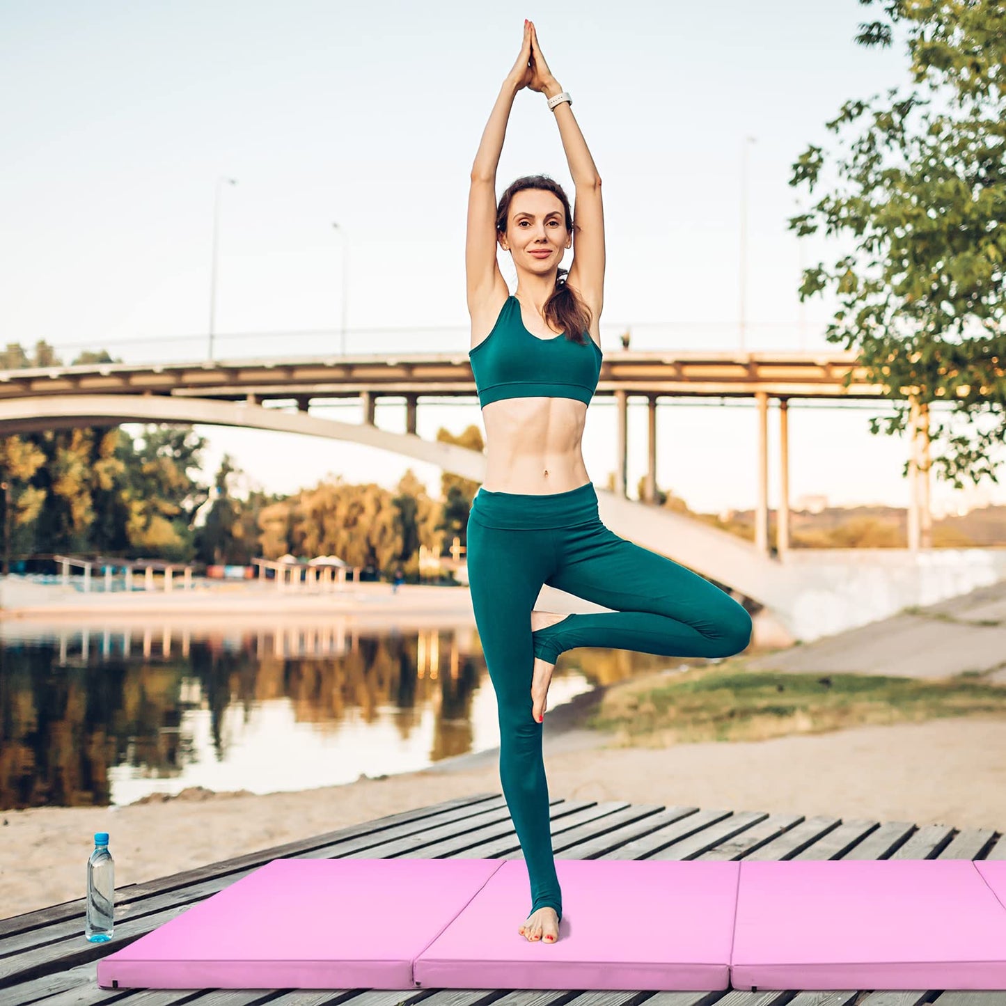 Goplus 8' x 4' Folding Gymnastics Mat, 2 Thick 4 Fold Exercise Tumbling Mat with Carrying Handles for Home Gym Fitness