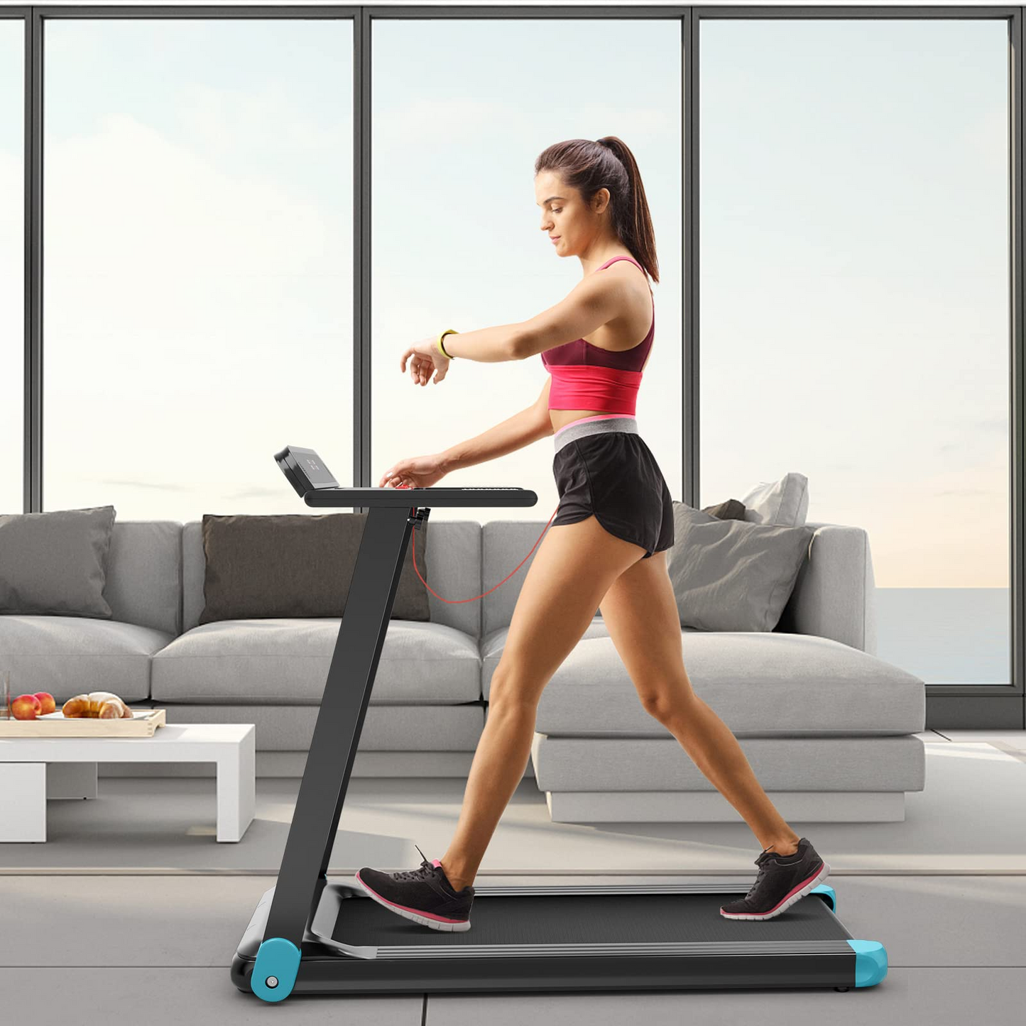 Goplus Folding Treadmill, Compact Superfit Treadmill with APP Control, Blue Tooth Speaker
