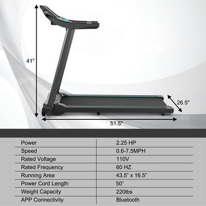 Goplus 2.25HP Folding Treadmill, Portable Electric Superfit Treadmill W/APP Control