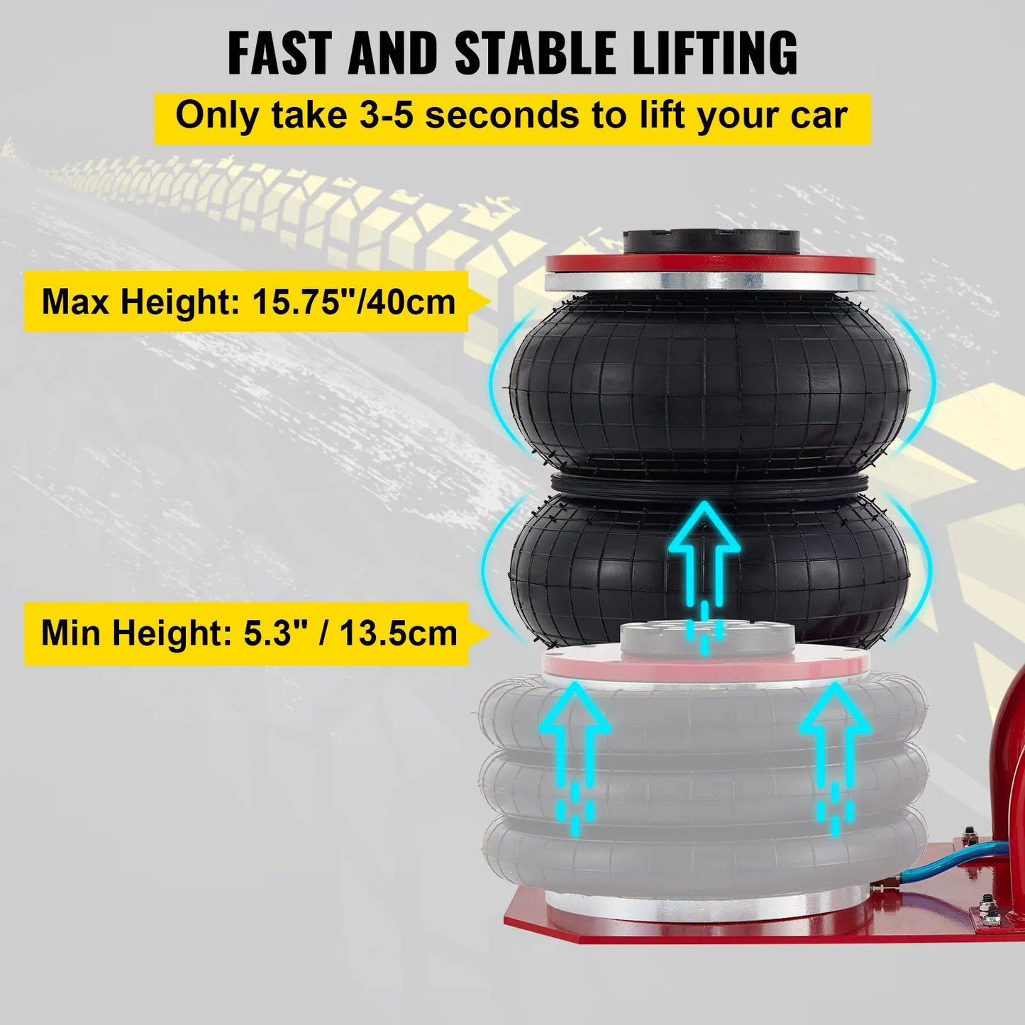 3 Ton Triple Bag Air Jack, Portable Pneumatic Car Jack